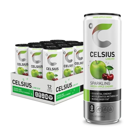 CELSIUS Sparkling Green Apple Cherry, Functional Energy Drink 12 fl oz Can (Pack of 12)