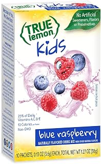 True Lemon Kids Blue Raspberry - Hydration for Kids - No Preservatives, No Artificial Flavors, No Artificial Sweeteners - Low Sugar Water Flavoring - Drink Mix for Kids - Kids Juice Powdered Drink Mix 10 count(pack of 1)