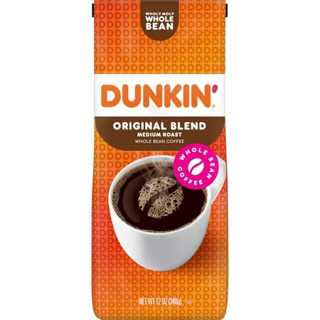 Dunkin' Original Blend Whole Bean Coffee, Medium Roast, 12 oz Bag
