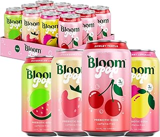 Bloom Pop Prebiotic Soda, Gut Health Support, Variety Pack, 12 Pack | Clinically backed prebiotics support digestion and hydration with a crisp, refreshing soda experience.