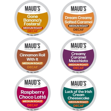 Maud's Flavored Decaf Coffee Pods Variety Pack, 24 ct, 6 Assorted Roasts & Flavors, Decaf Medium Roast Coffee in Single Serve Pods - 100% Arabica Beans, Compatible with Keurig K Cups Maker
