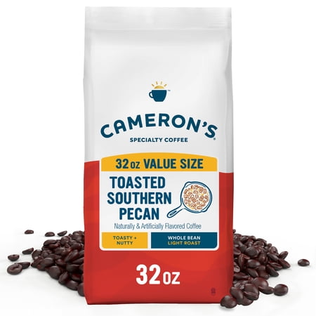 Cameron's Coffee Toasted Southern Pecan Flavored Light Roast Whole Bean Arabica Coffee, Toasty & Nutty, 32 oz Bag