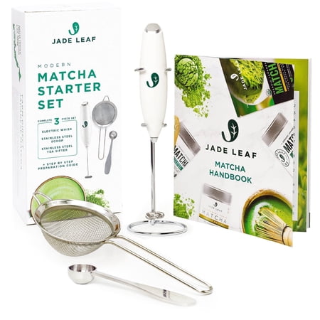 Jade Leaf Matcha, Modern Matcha Starter Set, Includes: Whisk/Frother, Spoon, Sifter, and Printed Handbook