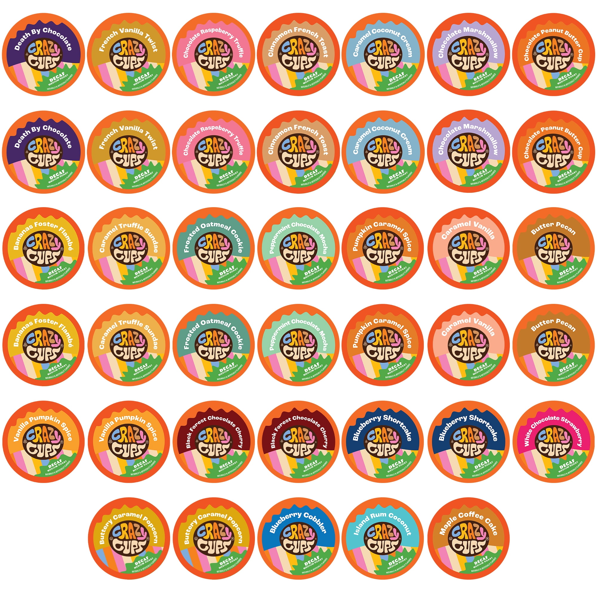 Crazy Cups Decaf Flavored Coffee Pods Variety Pack, 40 Count Premium Decaf K-Cup Pods, 35% More Coffee, 0 Calories, Compatible with Keurig Machines
