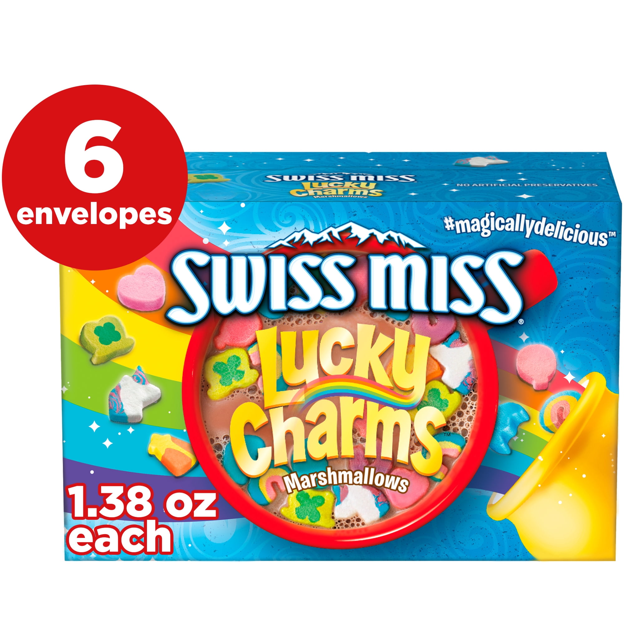 Swiss Miss Chocolate Flavored Hot Cocoa Mix with Lucky Charms Marshmallows, 1.38 oz., 6-Count