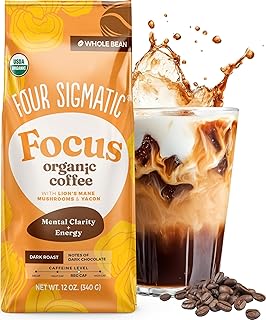Four Sigmatic Dark Roast Organic Whole Bean Coffee | Gourmet Nootropic Mushroom Coffee Beans with Lion's Mane & Chaga Mushrooms for Enhanced Brain Function and Immune Support | 12oz