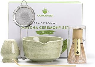 Ochcahser Matcha Set, 17 OZ Matcha Bowl, Matcha Kit for Matcha Lovers. | 5 Pce Japanese Matcha Whisk Set Includes Bowl with Spout, Whisk Holder, Bamboo Whisk and Scoop, Sifter, Great Matcha Gift.