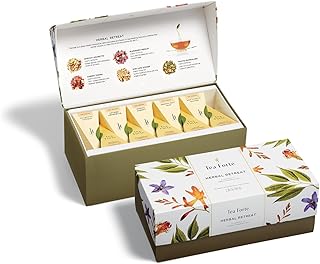 Tea Forte Tea Sampler, 20 Pyramid Infuser Bags, Premium Tea Gift Set | Herbal Retreat Tea Presentation Box, 4 of Each Blend, Individually Wrapped, Giftable Presentation Box for Tea Lovers