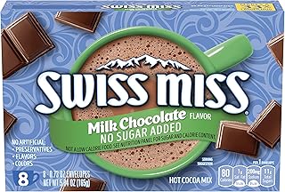 Swiss Miss Milk Chocolate Flavored No Sugar Added Hot Cocoa Mix, Hot Cocoa Bar Supplies, Powder, 0.73 oz., 8-Count Envelopes (12 Boxes)