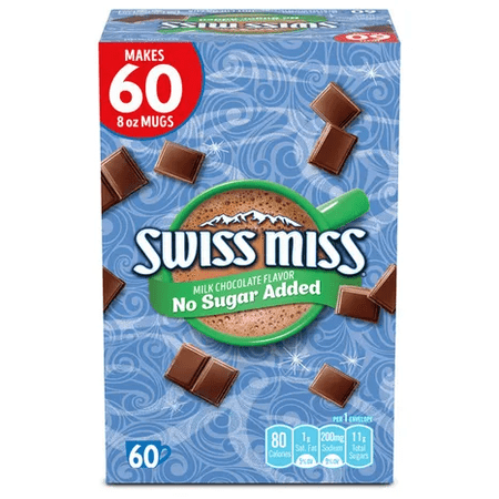 Swiss Miss No Sugar Added Hot Cocoa Mix, Milk Chocolate, 60 Count Envelopes, 0.73 Oz Each Packets, New Recipe Makes A Larger 8Oz Mug Of Cocoa