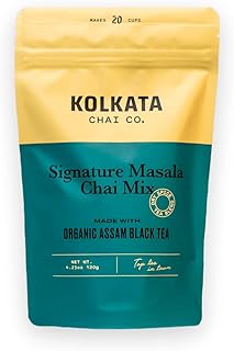 Kolkata Chai Signature Masala Chai mix, 100% Organic Black Tea, Makes 20 cups, Premium loose leaf tea and spice blend, All Natural, 4.23 oz