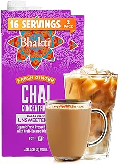 Bhakti Chai Tea Concentrate, Unsweetened Sugar-Free, 16 Servings, Pack of 2 | Organic Fresh Pressed Ginger, Black Tea, Spiced, Dairy-Free, Vegan, Gluten Free for Hot or Iced Drinks