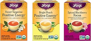 Yogi Morning Energy Variety Pack, 48 Tea Bags (3 Pack) | Sampler with Bright Peach Positive Energy, Sweet Tangerine Positive Energy and Spiced Blackberry Focus Blends