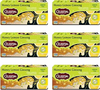Celestial Seasonings Honey Lemon Ginseng Green Tea, Caffeinated, 20 Tea Bags Box (Pack of 6)