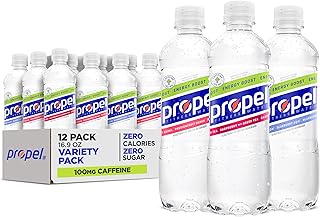 Propel Energy Boost Water, 3 Flavor Variety, 16.9 fl oz Bottles, (12 Pack) | Caffeine and Citicoline, Zero Calories, Zero Sugar, Electrolytes and Vitamins B3, B4, B6, C & E, Enhanced Water Sports Drink