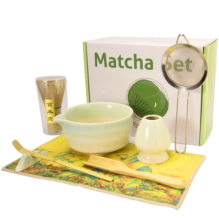 DIET COOKER Matcha Whisk Set, 8 Pcs Matcha Making Kit with Bamboo Whisk, Ceramic Bowl, Sifter, Scoop, Holder, Stand, and Tea Towel for Traditional Ceremonial Matcha Tea Ceremony
