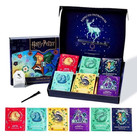 Thoughtfully HARRY POTTER Tea Assortment Gift Set, Includes Stir Wand and 48 Black and Green Tea Bags in 6 Flavors