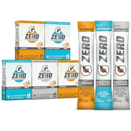 Gatorade G Zero Powder, 3 Flavor Glacier Cherry Variety Pack, 10 oz, 50 Count Packets
