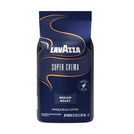 Lavazza Super Crema Whole Bean Coffee, Medium Roast, Arabica and Robusta Blend, 2.2 lb Bag