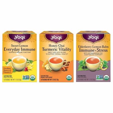 Yogi Tea Immunity Variety pack Tea Sampler, Herbal Tea Bags, 3 Boxes of 16