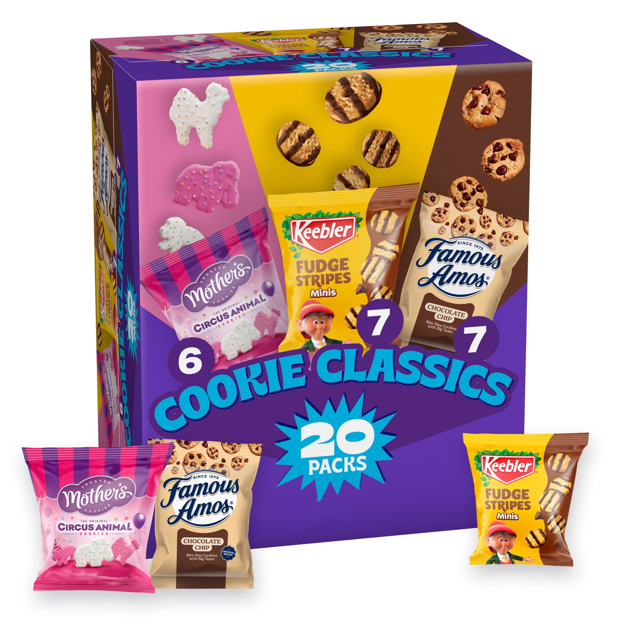 Assorted Cookie Classics Variety Pack - Mother's Circus, Keebler Fudge Stripes & Famous Amos, 20 Pouch Box, 20 oz