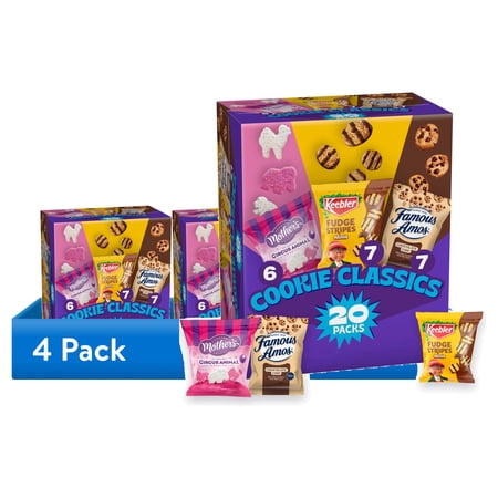 (4 pack) Assorted Cookie Classics Variety Pack - Mother's Circus, Keebler Fudge Stripes & Famous Amos, 20 Pouch Box, 20 oz
