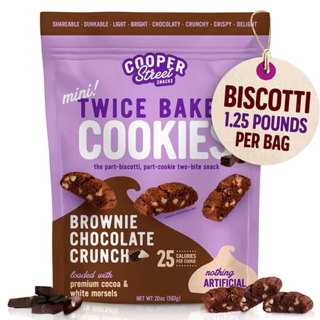 Cooper Street Twice-Baked Brownie Chocolate Crunch Mini Biscotti Cookies - Dairy, Peanut & Soy Free, Kosher - 20oz