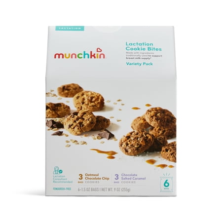 Munchkin Lactation Cookie Bites Sampler Pack, 6 Count, Baked Shelf-Stable Cookies