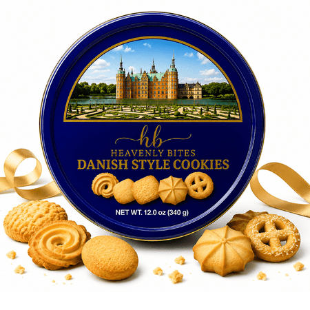 Heavenly Bites Danish Butter Cookies - Gift Metal Tin - 12 Oz