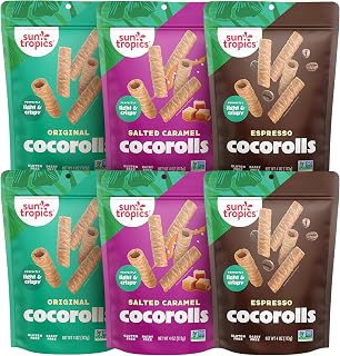 Sun Tropics CocoRolls Variety Pack of 6 - Coconut Wafer Cookies | Gluten Free & Dairy Free | Made with Pure Coconut Cream | Non-GMO | Resealable Snack Packs