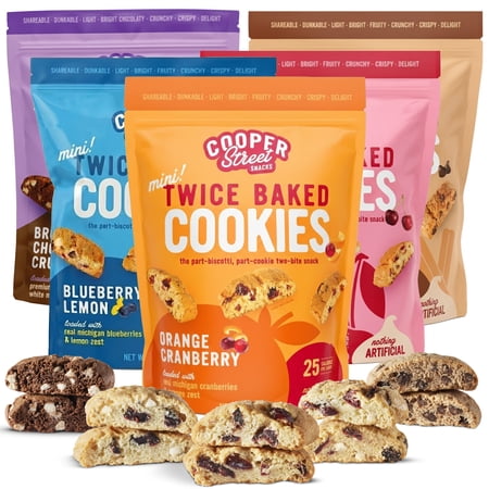 Cooper Street Twice Baked Biscotti Cookies Variety Pack - Dairy, Soy & Peanut Free, Kosher Cookies for Coffee - 5 Pack (5oz Each)