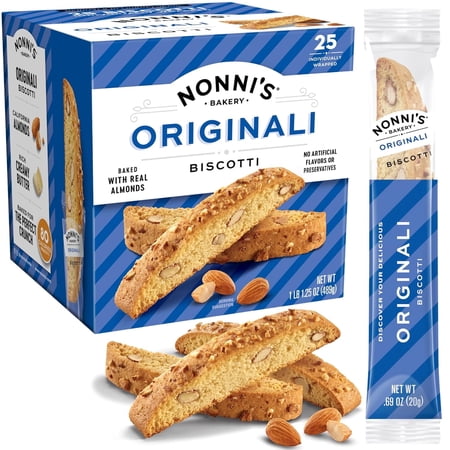 Nonni's Originali Classic Almond Biscotti Cookies - Individually Wrapped Italian Coffee Snack, Crunchy Twice-Baked, 80 Cal Each, 17.25 oz Carton