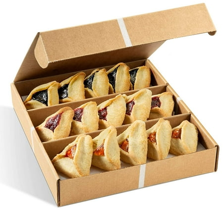 Hamentashen Cookies | Purim Cookies | Shortbread Cookies Gift Basket | 12 Individually Wrapped Hamentaschen 3 Flavors Raspberry, Apricot & Prune | Mishloach Manot Kosher | Nut Free | Stern's Bakery