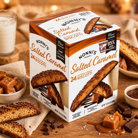 Nonni's Salted Caramel Biscotti Cookies, Milk Chocolate Dipped, Crunchy Italian Biscotti Snack, 24 Count