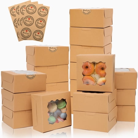 24 Pack Cookie Boxes for Gift Giving - 6x6x3 Inches Bakery Boxes with Window - Cookie Containers for Treats, Desserts, Strawberries, Cupcakes, Candy, Pastry