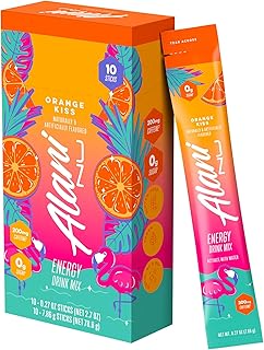 Alani Nu ORANGE KISS Energy Sticks, Energy Drink Powder, 200mg Caffeine, Pre Workout Performance with Antioxidants, On-The-Go Drink Mix, Biotin, B Vitamins, Zero Sugar, 5-10 Calories, 10 Pack