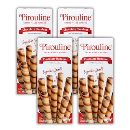 Pirouline Rolled Wafers - YPF5 Chocolate Hazelnut - Rolled Wafer Sticks, Creme Filled Wafers, Rolled Cookies for Coffee, Tea, Ice Cream, Snacks, Parties, Gifts, and More - 3.25oz Carton 4pk