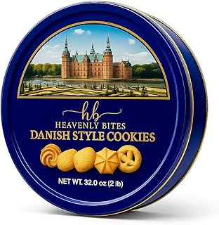 Heavenly Bites Danish Style Butter Cookies in Metal Tin, 32 Oz | Authentic Shortbread Made with Real Butter, No Artificial Colors or Flavors, Reusable Keepsake Gift Tin for the Holidays