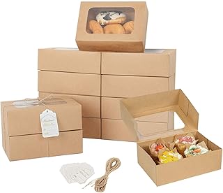 YEKTFS 24Pcs Cookie Boxes with Window, 9x6x3In Pastry Bakery Boxes | Pre-shaped, Ready Upon Opening, Gift Giving Brown Bakery Gift Boxes, Holiday for Cookie, Cupcaked, Donuts & Pastries