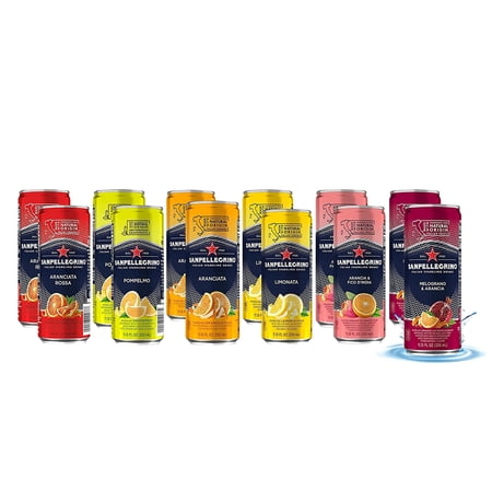 San Pellegrino Sparkling Fruit Beverages Variety Sampler Pack - 11.15 Fl Oz Cans (12 Pack) - In Sanisco Box...