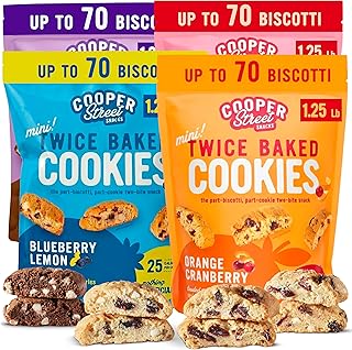 Cooper Street Twice Baked Biscotti Cookies, Variety Pack, 20 oz, 4ct | Twice Baked Italian Style Cookies, Peanut, Soy & Dairy Free, Low Sodium Snack, Kosher, Serve w/ Coffee or Tea, Resealable Bag