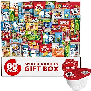 Snack Box Care Package Gift Box - Large Variety Snack, Candy & Treats for College Students, Adults, Kids, and Office Treats - 60 Count