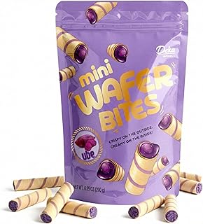 Deka Ube Mini Wafer Bites, Creme Filled Rolled Wafers, 6.35oz, 1 Pack | Crunchy Purple Sweet Snack & Wafer Rolls, Crispy Cookies for Coffee, Tea & Milk, Foreign Snacks from Around the World