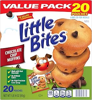 (Value Pack) Little Bites Chocolatey Chip Muffins, 20 individual packs, (1.5 oz each), Made with Real Chocolate Chip Mini Muffins, 30 oz Multipack