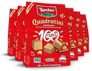 Loacker Quadratini Hazelnut Wafer Cookies, 30% Less Sugar, Non-GMO, 6-Pack
