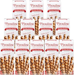 Pirouline - Chocolate Hazelnut Rolled Wafers - Rolled Wafer Sticks, Creme Filled Wafers, Rolled Cookies for Coffee, Tea, Ice Cream, Snacks, Parties, Gifts, Birthdays - 3.25oz Carton 12 Pack