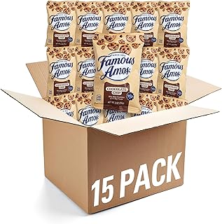 Famous Amos 2 oz., Pack of 15, Individual Bags of Famous Amos Chocolate Chip Cookies - Bulk Cookies Snacks