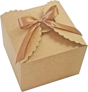 WEWILUCK Brown Box for Presents, 10 Pack Small Kraft Gift Boxes with Ribbon | Empty Paper Boxes for Cookies, Candy, Chocolate, Craft, Candle, Gift Giving, Birthday, Parties, Holiday, 4.75 X 4.75 X 3.53