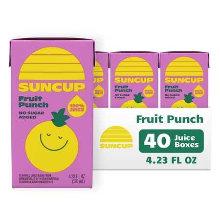 SunCup Juice - Fruit Punch (40 Pack) 4.23 oz Juice Box with Straw | 100% Fruit Punch Blend for Kids, Organic Ingredients, Bulk Pack for Lunches, School, or Home