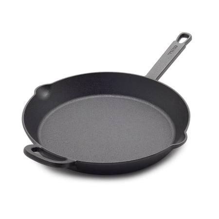 GreenPan Bobby Flay 12" Cast Iron Pre-Seasoned Skillet with Helper Handle, Heavy Duty, Black